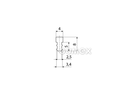 "T" Silikonprofil, 8x4/2,5mm, 50°ShA, -60°C/+180°C, transparent, 
